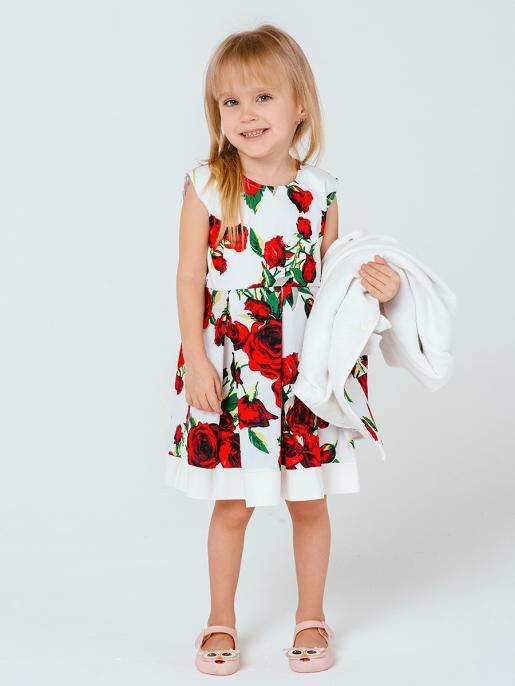 Платье Розы, красные розы на молочном - Фабрика детской одежды Дашенька