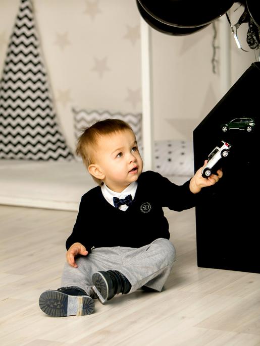 Костюм для мальчика, 3 предмета (поло,джемпер,брюки), синий/серый - Фабрика детской одежды Дашенька