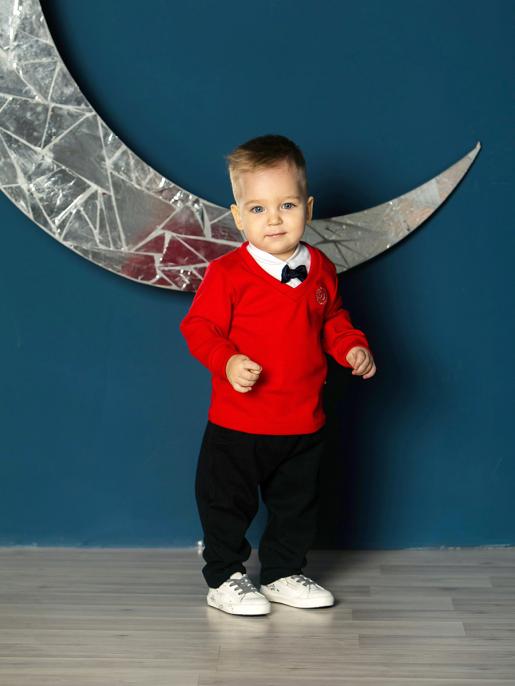 Костюм для мальчика, 3 предмета (поло,джемпер,брюки), красный/синий - Фабрика детской одежды Дашенька