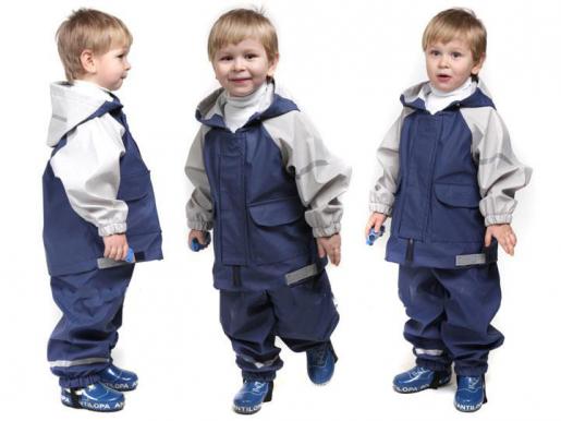 Детский непромокаемый двухцветный костюм - дождевик без подкладки. Цвет - синий с серым - Фабрика детской одежды Времена года