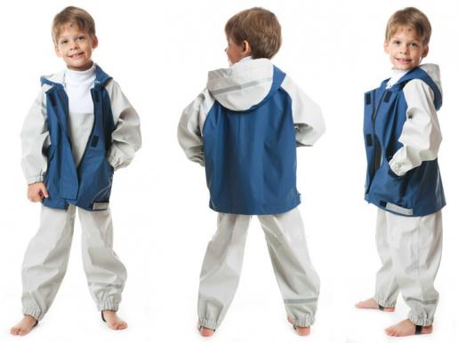 Непромокаемый детский двухцветный костюм - дождевик без подкладки. Цвет серый с синим - Фабрика детской одежды Времена года