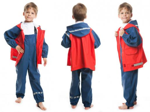Непромокаемый детский двухцветный костюм - дождевик без подкладки. Цвет- синий с красным - Фабрика детской одежды Времена года