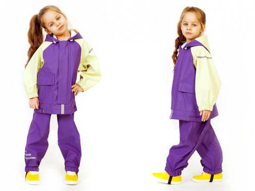 Непромокаемый детский двухцветный костюм - дождевик без подкладки. Цвет фиолет   фисташка - Фабрика детской одежды Времена года