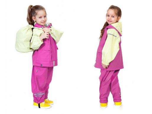 Непромокаемый детский двухцветный костюм - дождевик без подкладки. Цвет фуксия   фисташка - Фабрика детской одежды Времена года