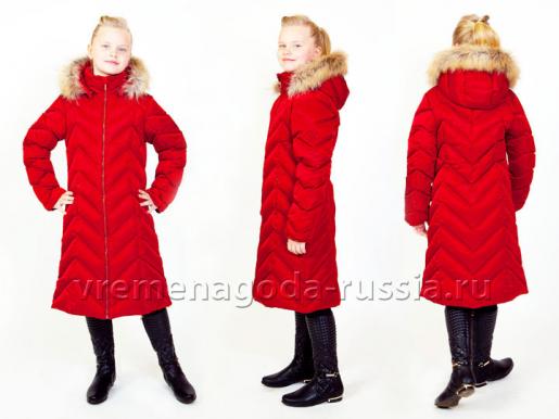 Детское зимнее пальто на искусственном лебяжьем пуху для девочки "ВИШНЕВЫЙ ДЖЕМ" - Фабрика детской одежды Времена года