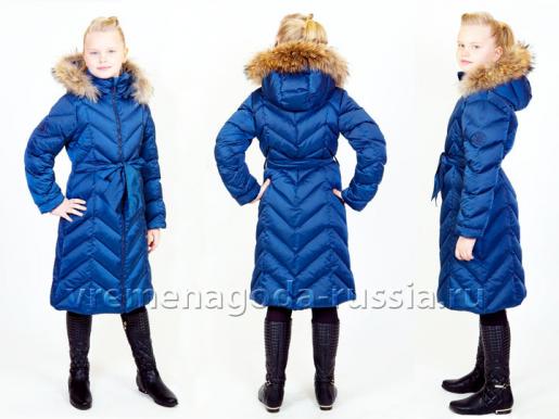 Детское зимнее пальто на искусственном лебяжьем пуху для девочки "ЧЕРНИЧНЫЙ ПРАЛИНЕ" - Фабрика детской одежды Времена года