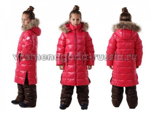 Зимнее детское пальто с полукомбинезоном на пуху для девочки "СПОРТ ЛАЙФ" - Фабрика детской одежды Времена года