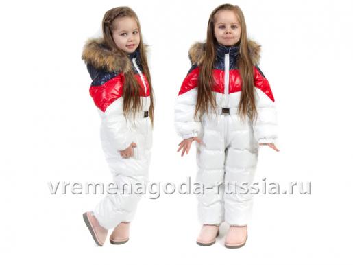Зимний детский комбинезон на пуху "ЗИМА полоса" белый - Фабрика детской одежды Времена года