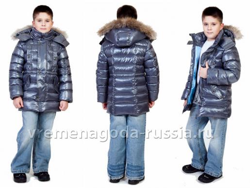 Зимняя детская куртка на пуху для мальчика «АЛЯСКА» графит с голубым - Фабрика детской одежды Времена года