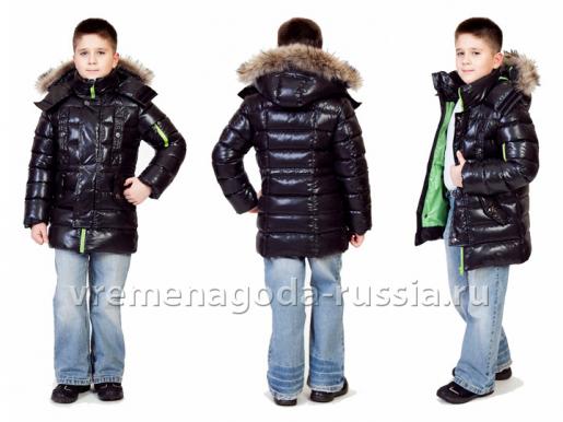 Зимняя детская куртка на пуху для мальчика «АЛЯСКА» черный с зеленым - Фабрика детской одежды Времена года