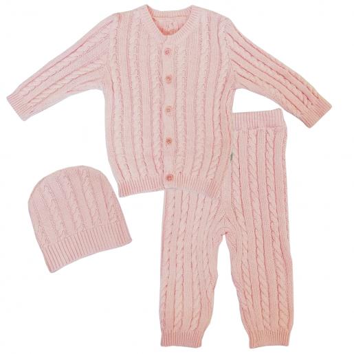 Комплект 3 пр. вязаный кофточка, штанишки и шапочка Розовый 73-9006 - Производитель детской одежды Папитто