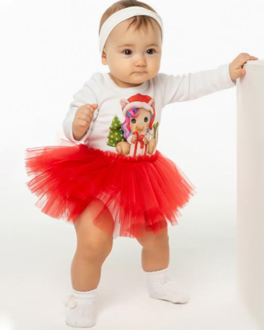 Боди с юбочкой на кнопках Единорожка с подарками - Производитель детской одежды Luxury baby