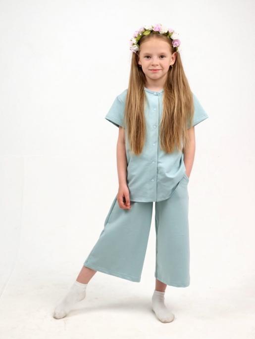 Комплект для девочки: кюлоты с карманами  рубашка с застежкой на кнопки. - Производитель детской одежды Эврика