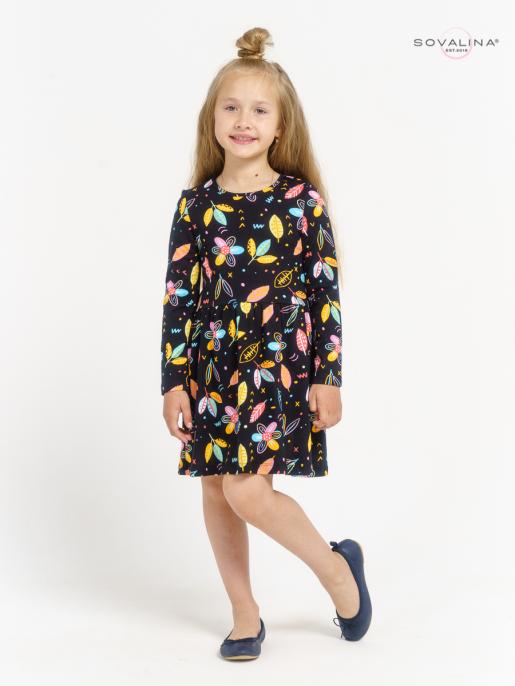 Платье Моана листья на черном - Фабрика детской одежды Sovalina
