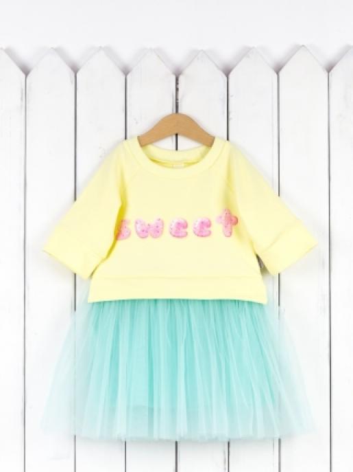 Платье (печать/банан. мусс/фатин мята) - Производитель детской одежды Baby Boom