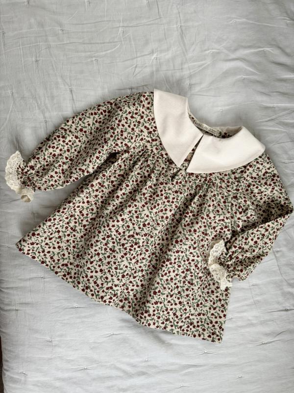 Платье с воротником в цветочек, Бежевый