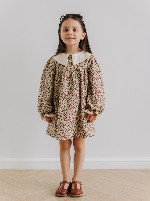 Платье с воротником в цветочек, Бежевый