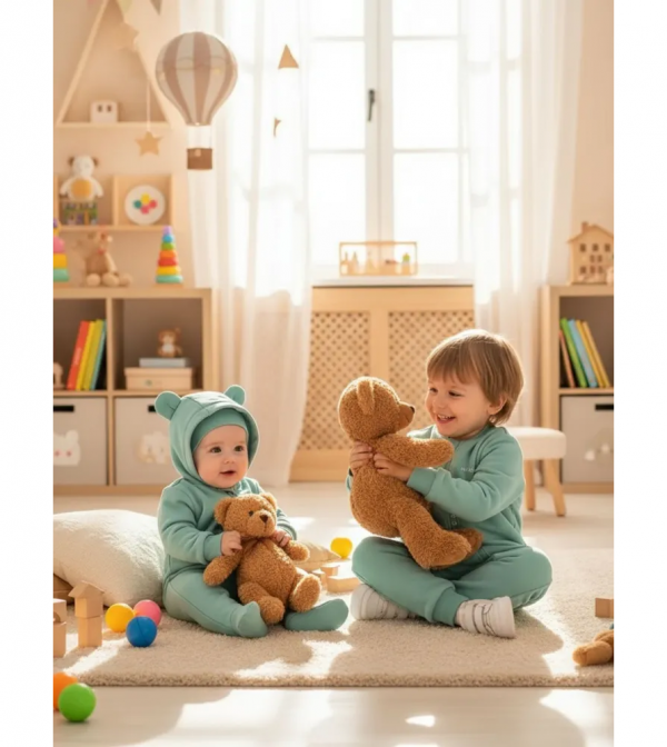 Комбинезон утепленный начесом для малышей с шапкой