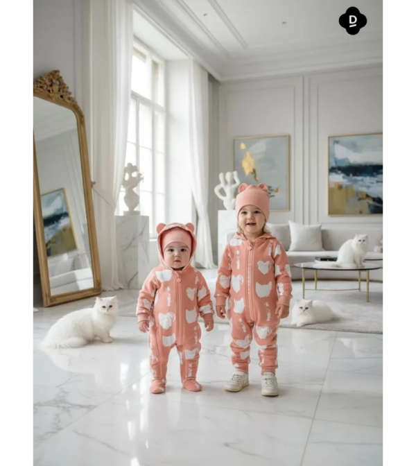 Комбинезон утепленный начесом для малышей с шапкой