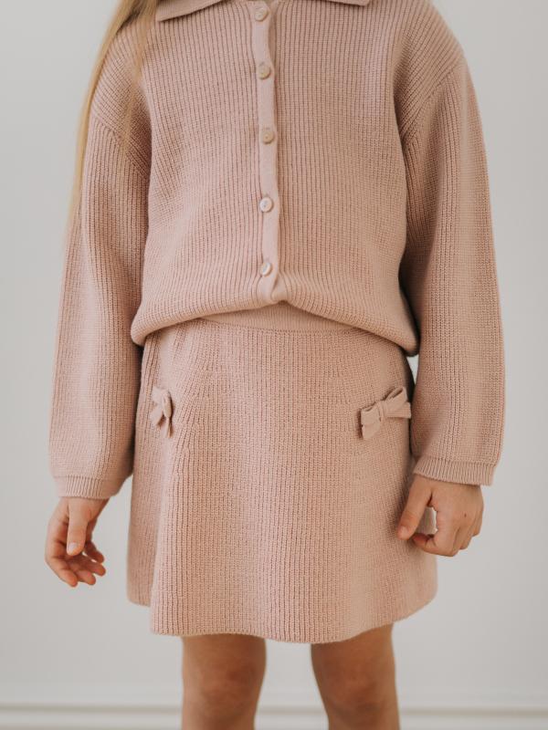 Юбка вязаная с бантиками, Пудровый