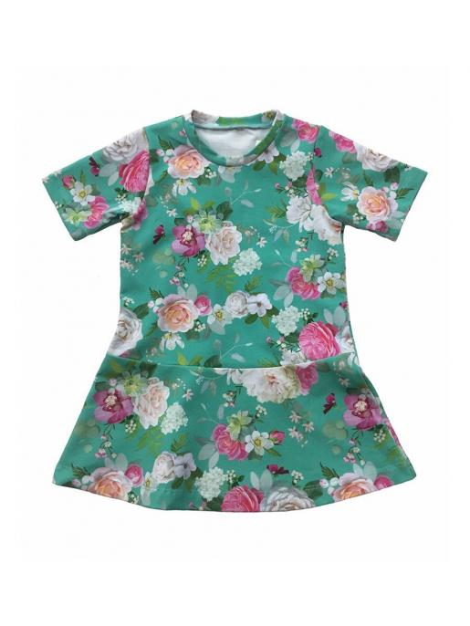 Платье зеленое с набивкой цветы - Производитель детской одежды Семицвет