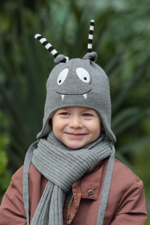 Зимняя трикотажная шапочка серый меланж - Производитель детских головных уборов Шанти Пунти