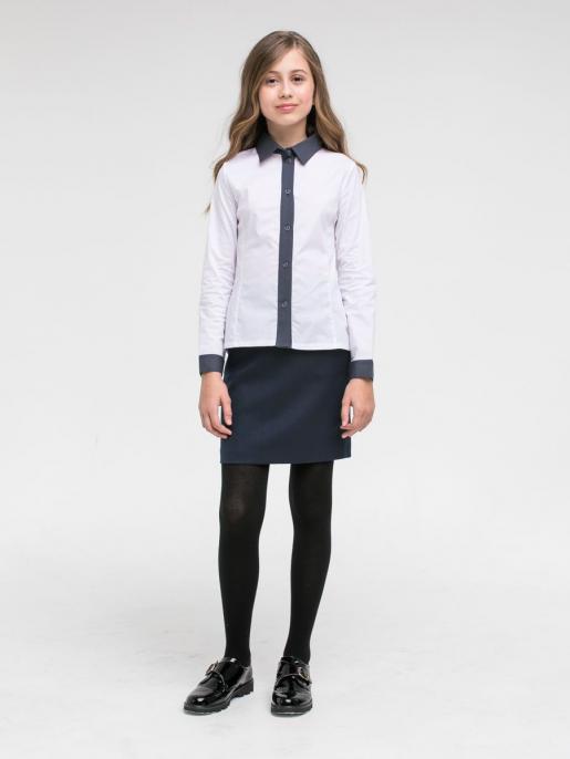 Базовая белая блузка с контрастными темно-синими деталями - Производитель детской одежды CHADOLINI
