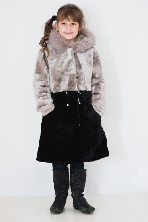 Детская шубка Комби серая из мутона - Производитель детской меховой одежды Зимняя принцесса
