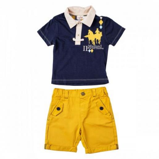 Комплект для мальчика синий поло и шорты горчичные Mini Hippy - Производитель детской верхней одежды Каймано