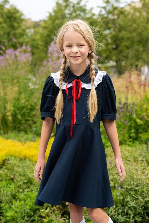 Синее детское школьное платье - Производитель детской одежды Leya.me