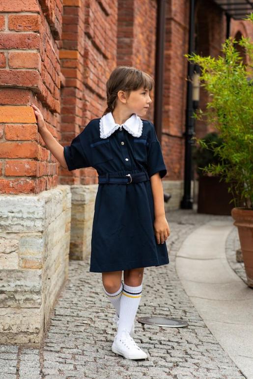 Синее детское школьное платье - Производитель детской одежды Leya.me
