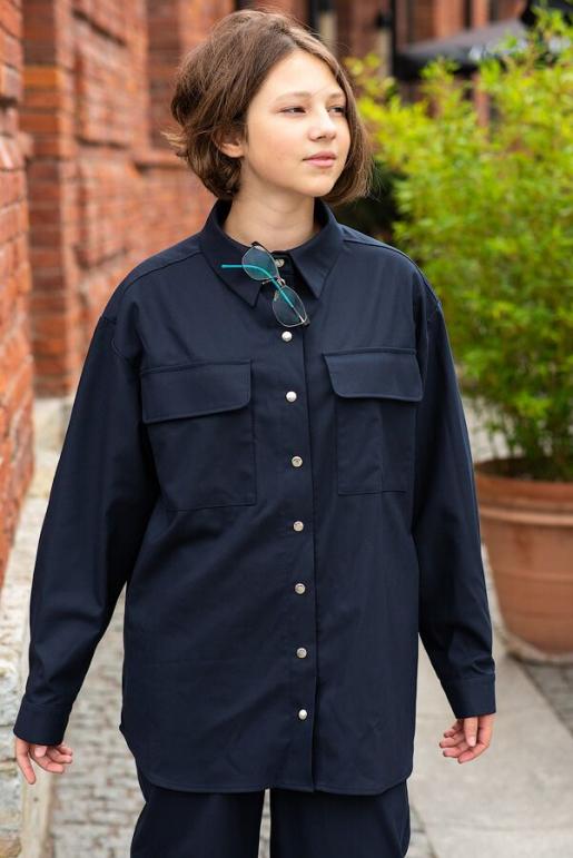 Удлиненная синяя школьная рубашка - Производитель детской одежды Leya.me