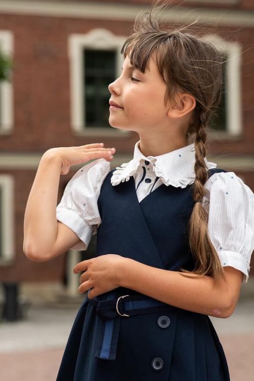 Белая школьная блузка в горошек - Производитель детской одежды Leya.me