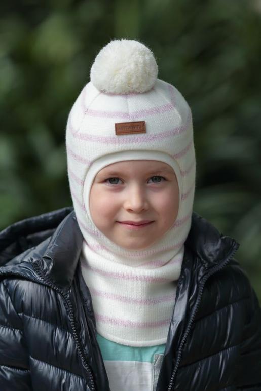Зимний трикотажный шлем молочный - Производитель детских головных уборов Шанти Пунти