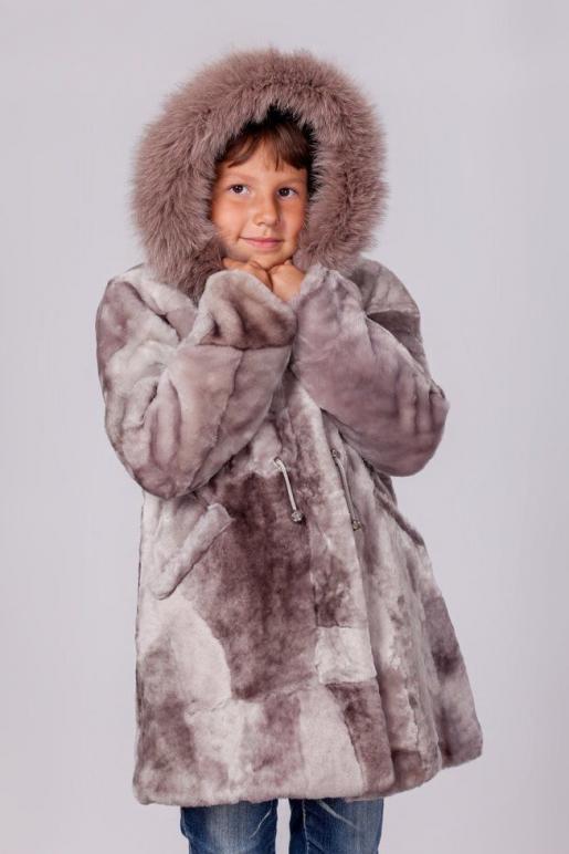 Детская шубка серо-бежевая из мутона - Производитель детской меховой одежды Зимняя принцесса