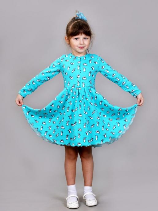 Голубое детское платье с длинным рукавом - Производитель детской одежды Зайцев