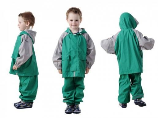 Непромокаемый детский двухцветный костюм - дождевик без подкладки. Цвет изумруд с серым - Фабрика детской одежды Времена года