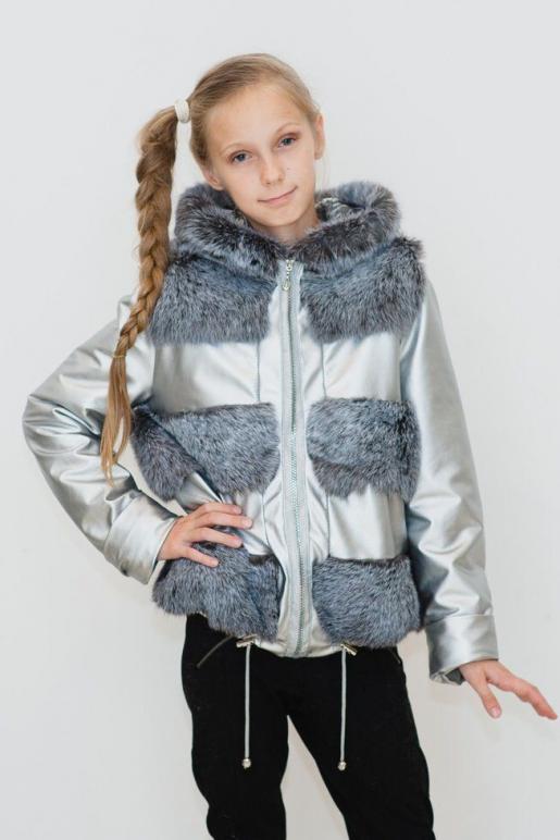 Джинсовая куртка с отделкой из кролика Рекс - Производитель детской меховой одежды Зимняя принцесса
