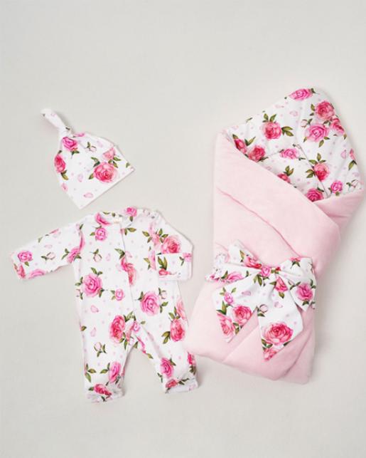 Комплект Пионы (конверт, бант, шапочка, комбинезон), фото 1