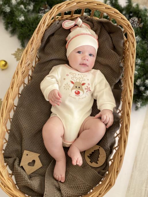 Комплект Новогодний подарок Боди шапочка (кулир), фото 1