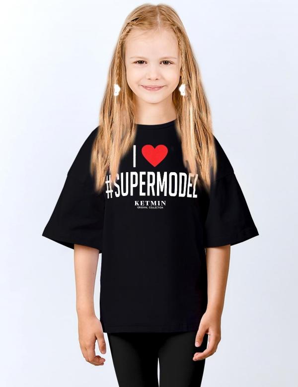 Футболка для девочки KETMIN #SUPERMODEL цв.Чёрный, фото 1