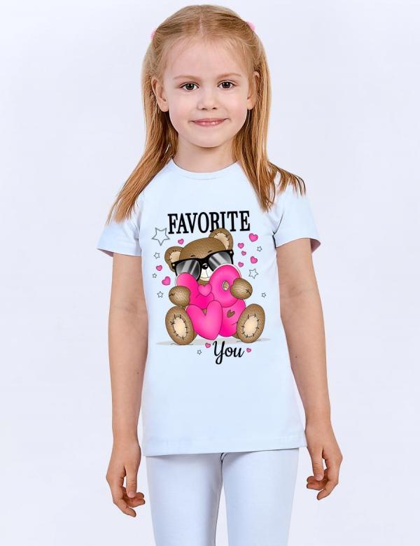 Футболка для девочки KETMIN МИШКА LOVE цв.Белый/Фукси, фото 1
