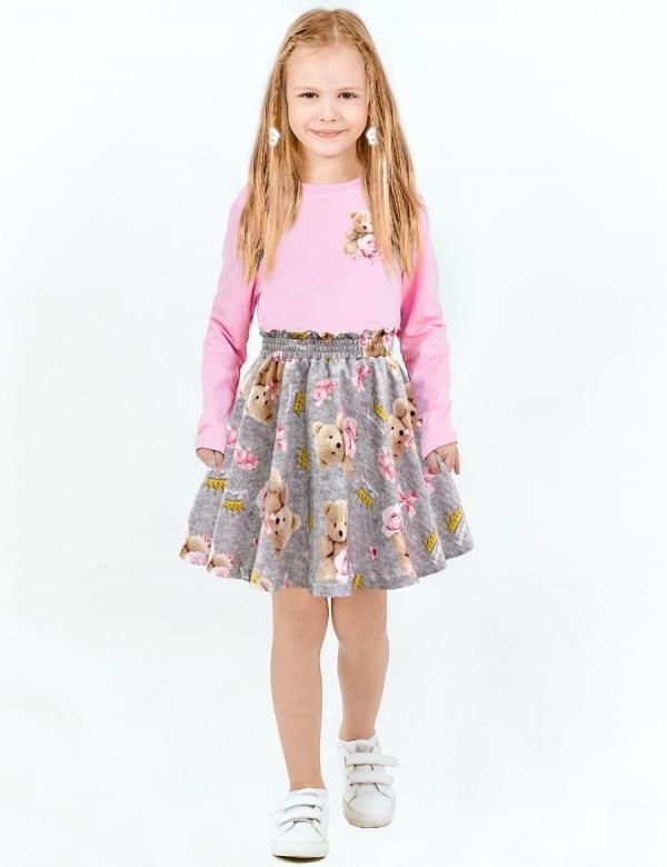 Костюм для девочки КМ МИШКА ROSE цв.Розовый (Лонгслив/Юбка), фото 1