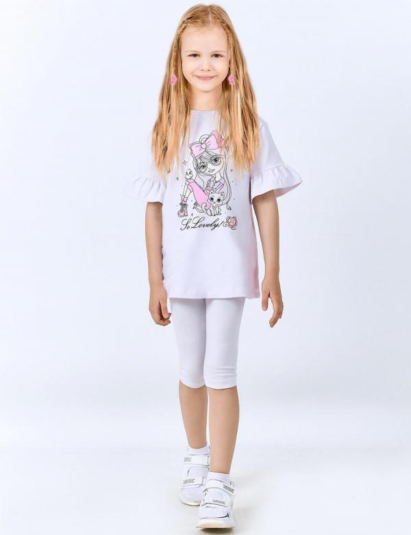 Костюм летний для девочки KETMIN LOVELY цв.Белый (Туника/Бриджи), фото 1