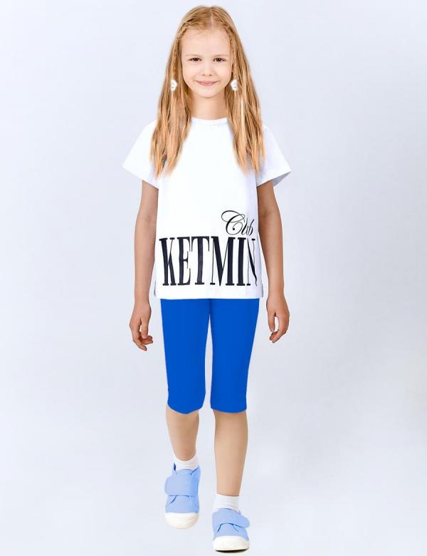 Костюм для девочки KETMIN ЗЕФИР цв.Белый/Василёк (Футболка/Бриджи), фото 1