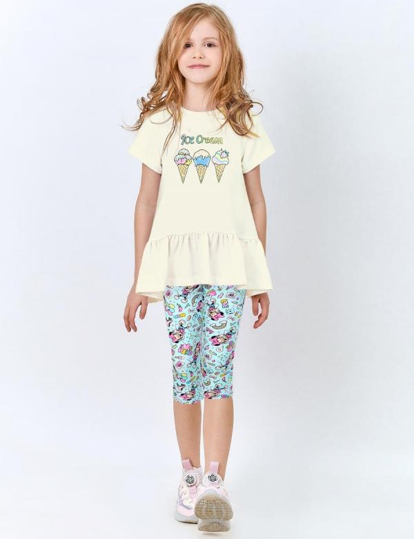 Костюм летний для девочки KETMIN LIFE цв.Кремовый/Минни Голубой (Футболка/Бриджи), фото 1