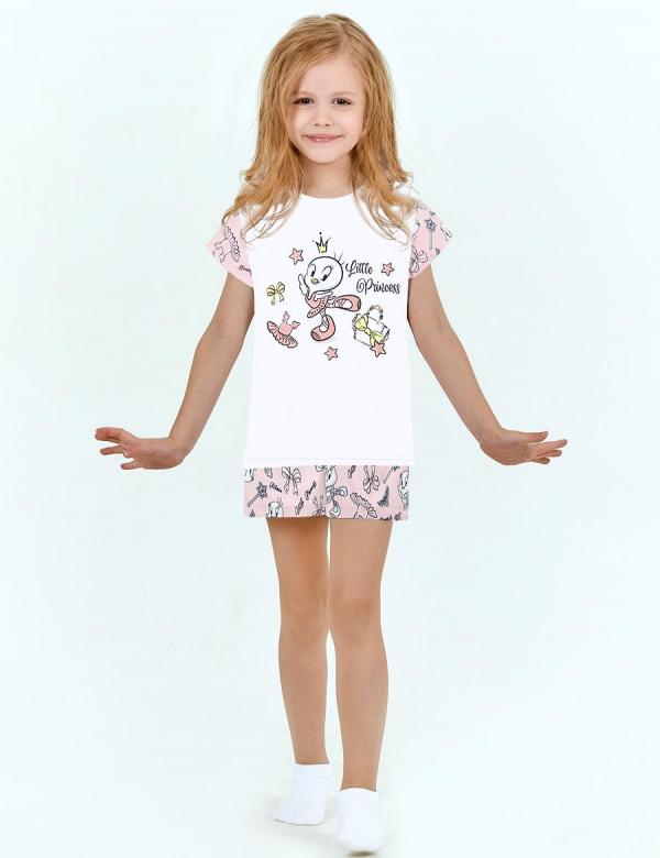 Пижама детская МАЛИНОВЫЕ СНЫ LITTLE PRINCESS цв.Белый/Розовый (Футболка/Шорты), фото 1
