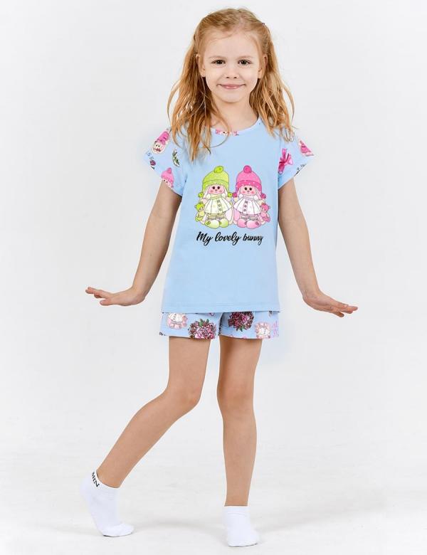 Пижама детская МАЛИНОВЫЕ СНЫ MY LOVELY BUNNY цв. Голубой (Футболка/Шорты), фото 1